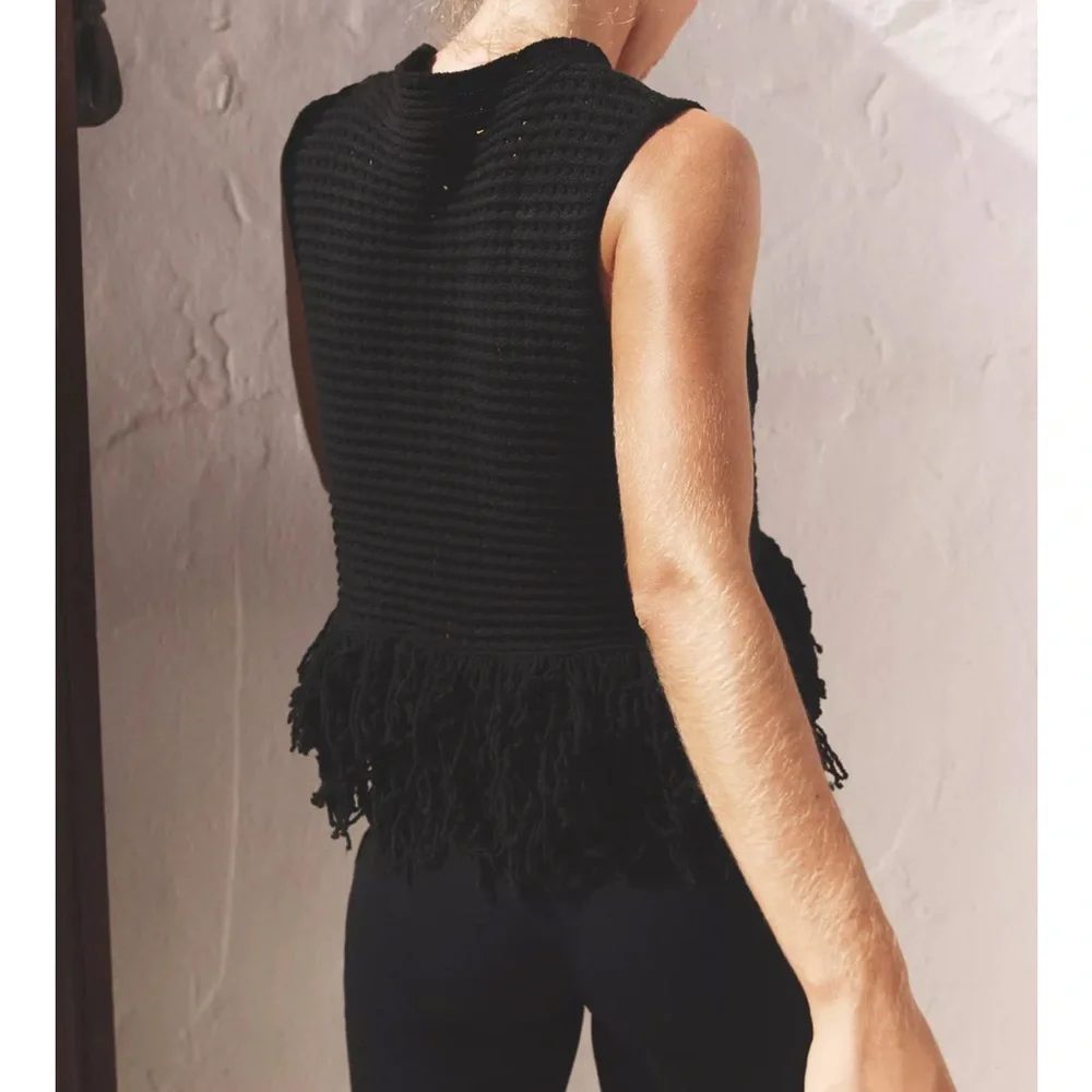 Zara Black Sleeveless Fringe Top - Picture 4 of 6